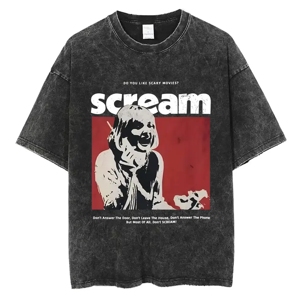

Washed Vintage Horror Movie Scream Graphic T-shirt Billy Loomis T Shirts Male 90s Oversized Streetwear Men Women Casual T-shirts