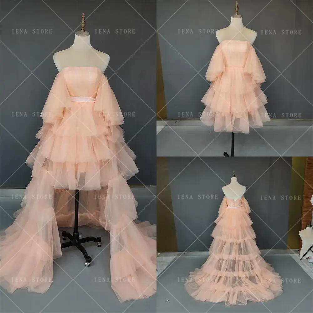 Iena Prinses Prom Dress Gelaagde Plooi Gelaagd Afneembare Trail Homecoming Jurk A-Lijn Avondjurken Vestido De Fiesta De Noche