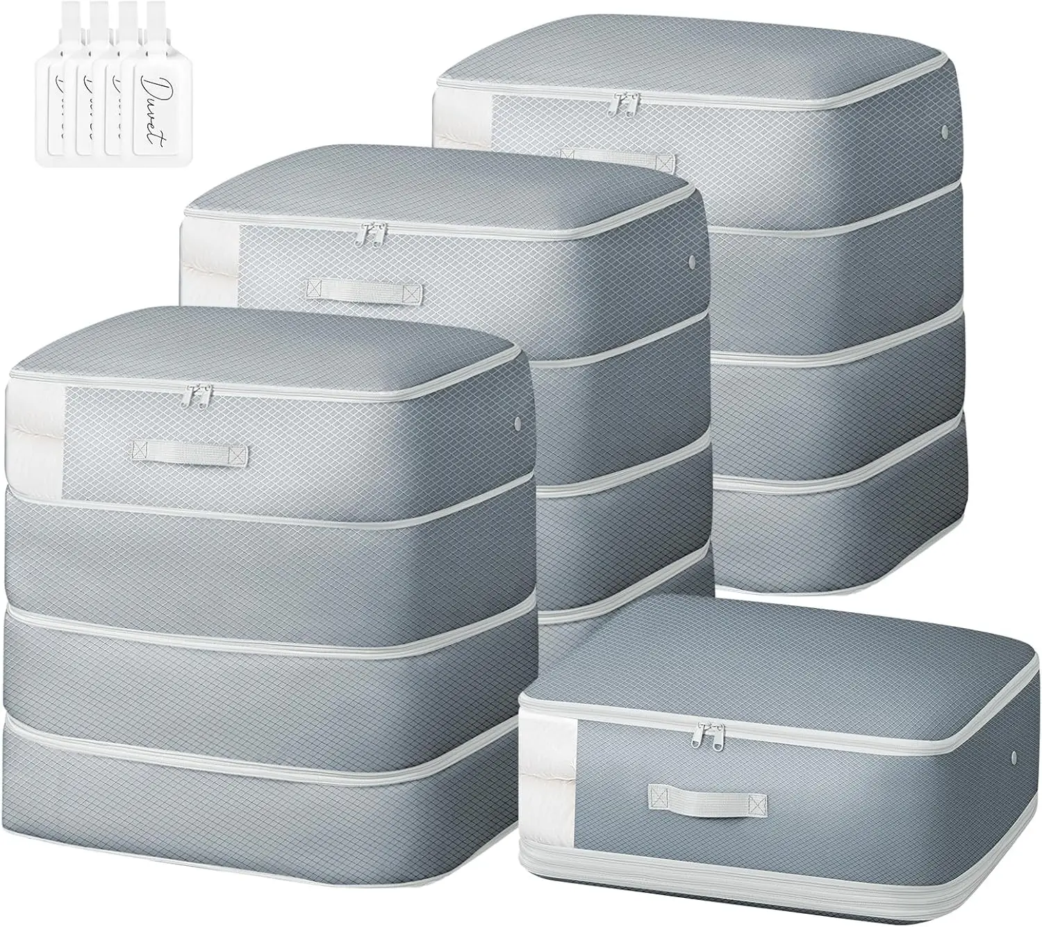 

Большая сумка для хранения одеял объемом 130 л, 4-слойный компактный органайзер с функцией самосжатия, моющийся, для одеял, набор из 4 штук, серый цвет