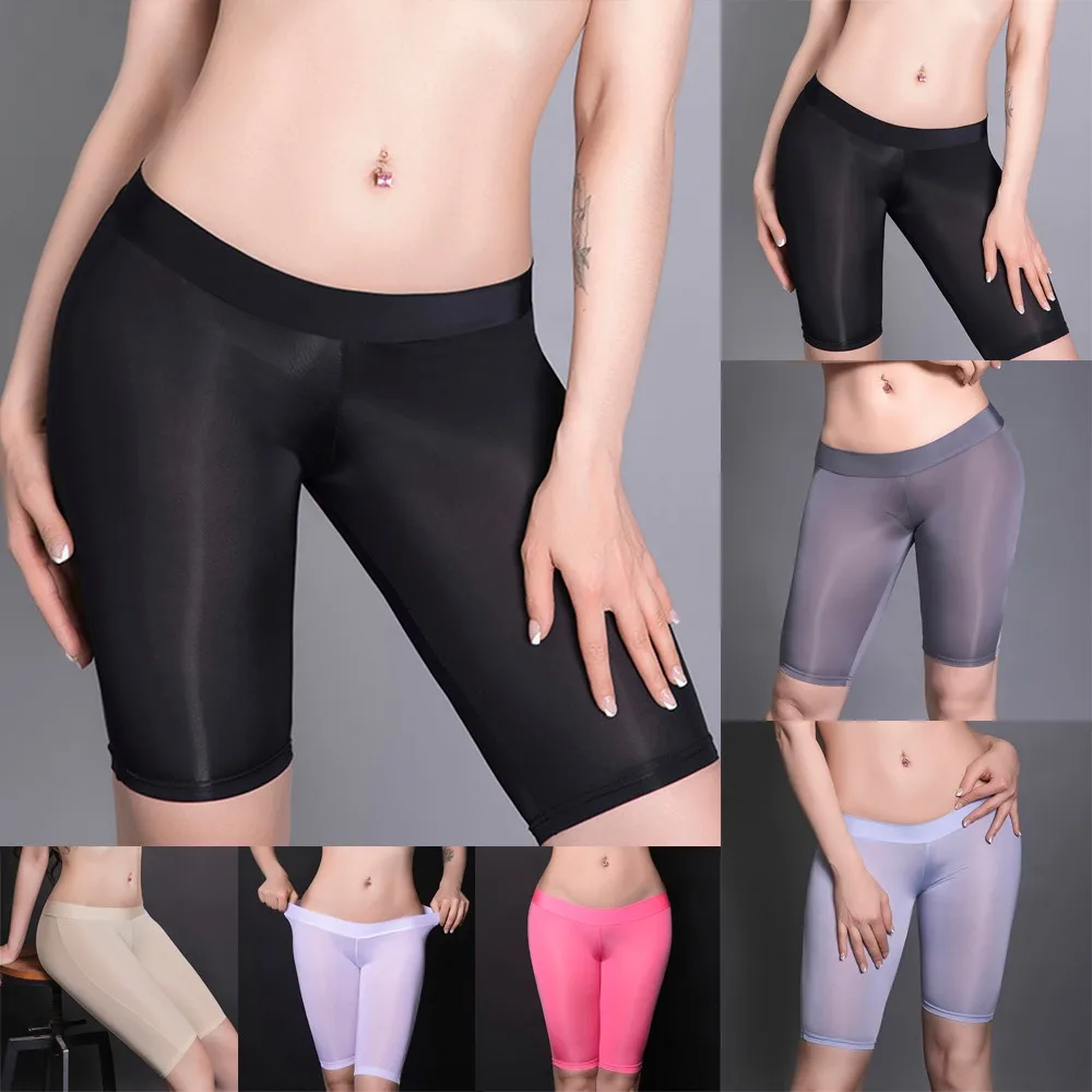 Высокие глянцевые трусики, нижнее белье, шорты-боксеры, один размер, мягкие эластичные трусы, удобное нижнее белье, нейлоновое масло, блестящие женские трусы