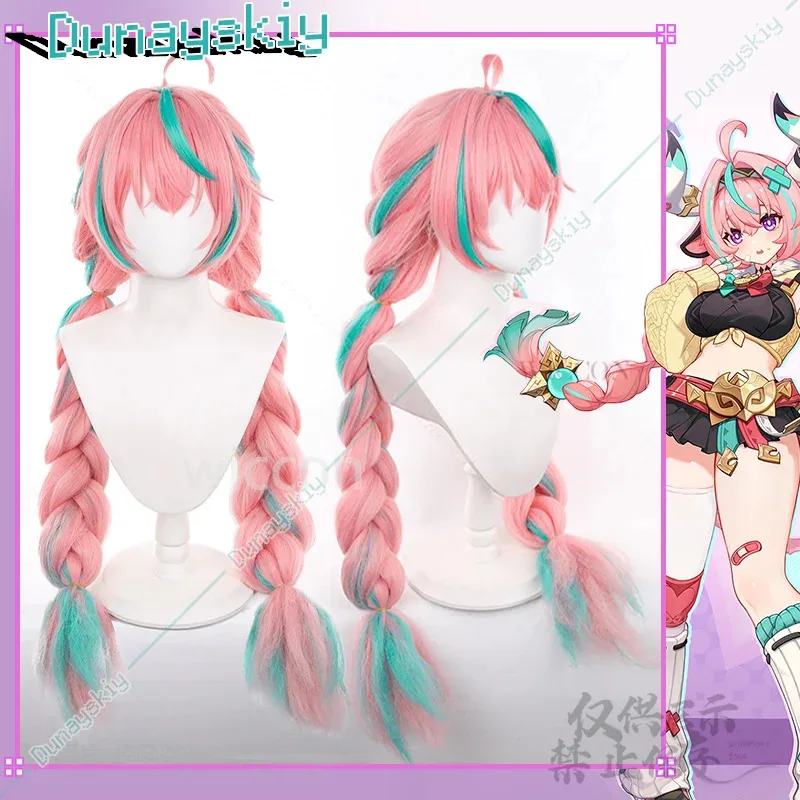 Juego Genshin Impact Cosplay Varesa 100cm pelo largo peluca de pelo trenzado rosa para niñas mujeres gorro de peluca gratis Anime Halloween personalizado