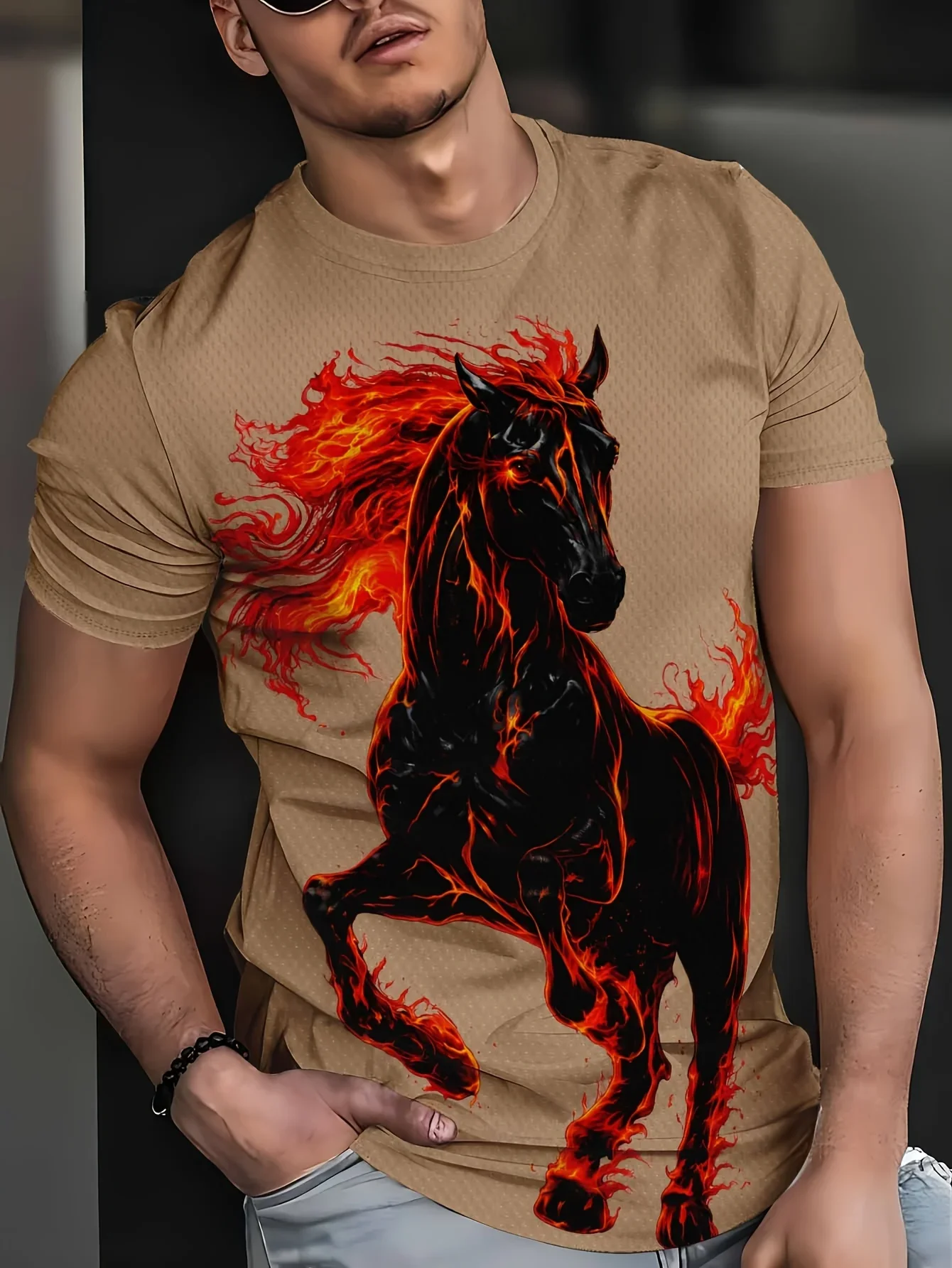 3D Printed Flame Horse Graphic Men's T-shirt Comfortable And Casual Top short-sleeved T-shirt Fashionable And Trendy New Tops