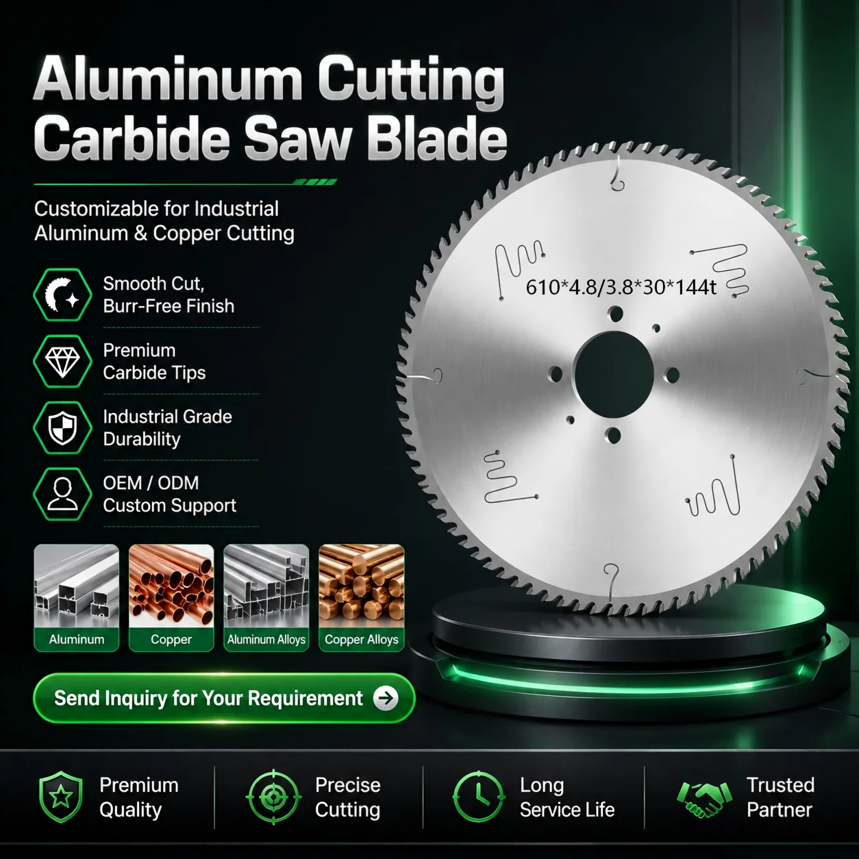 Industrial Alloy Teeth Profile Cutting High Precision Smooth Finish Durable 610mm 144P TCT Aluminum Cutting Carbide Saw Blade
