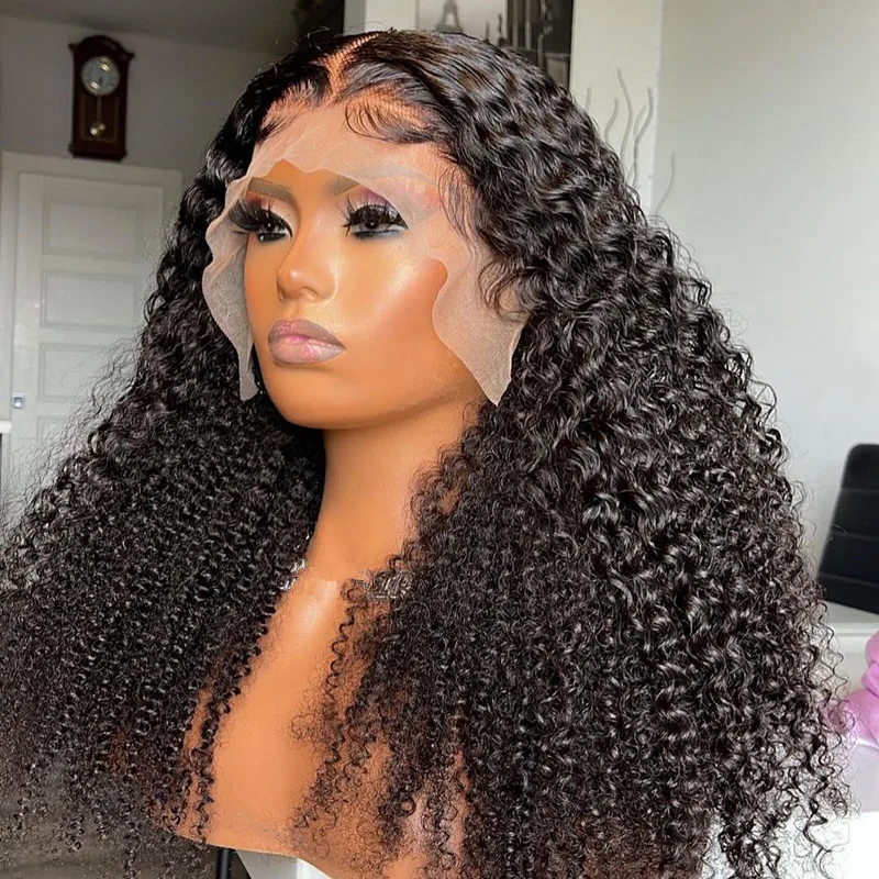 

Natural Black Soft 26Inch Long 180 Density Glueless Preplucked Kinky Curly Lace Front Wig For Women With BabyHair Daily Cosplay