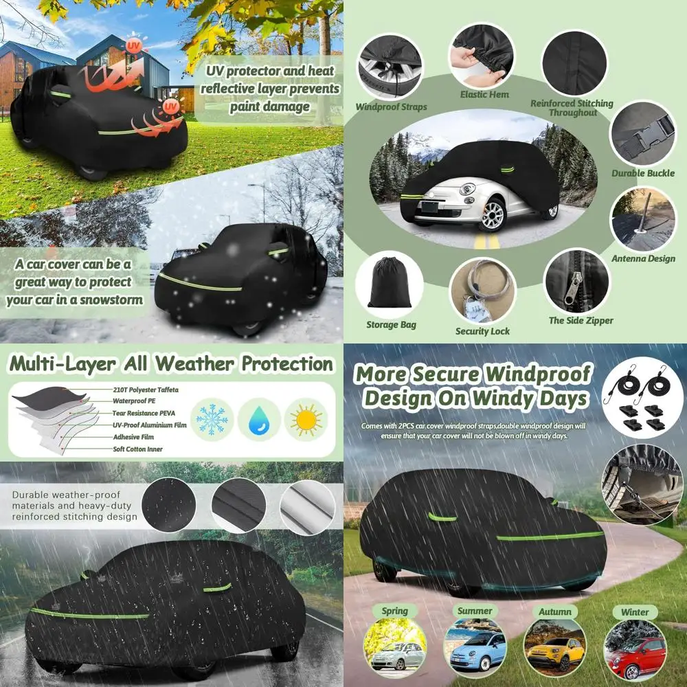 

Universal Car Cover for 2007-2025 Models, Waterproof Sun and Rain Protection with Cotton Lining and Zipper Door - Black