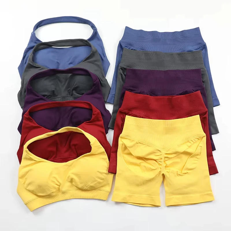 1-2Pcs Women Impact Gym Set Halter Neck Top High Waist Leggings Breathable Stretchy Soft Comfy Yoga Workout Sportswear