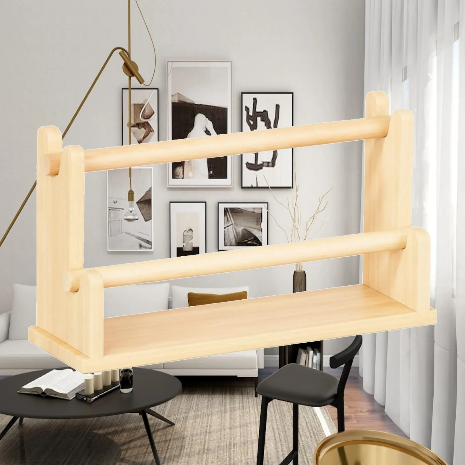 Open Design Wooden Jewelry Stand Display Rack with Detachable Hanging Rods for Necklaces Bracelets Accessories Storage Organizer