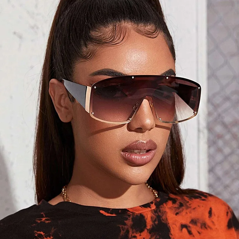 

Fashion Oversized Rimless One-Piece Sunglasses Women Y2K Square Brand Designer Rivet Goggle Men Sun Glasses Vintage Shades UV400