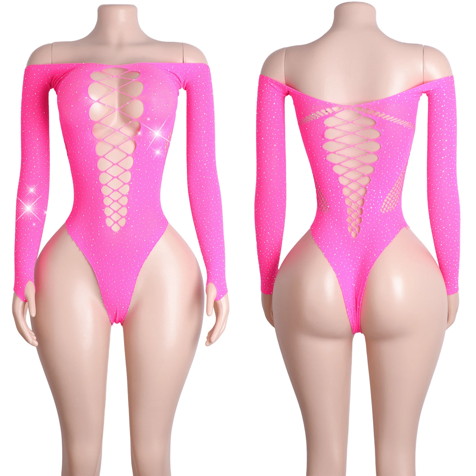 Diamant String Body Dentelle Résille Sexy Robe De Salle De Bal Tenue De Performance Élégante Vêtements De Nuit Scène Designer Vêtements De Mode