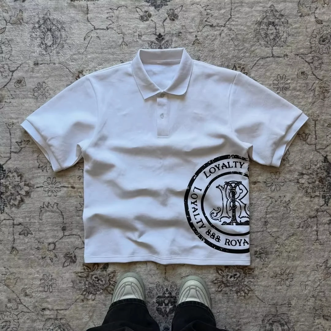 Y2K قميص بولو طباعة روك القوطي المتضخم تي شيرت الهيب هوب زر أسفل طوق قميص فاسق عادية المحملة الحد الأدنى والعصرية