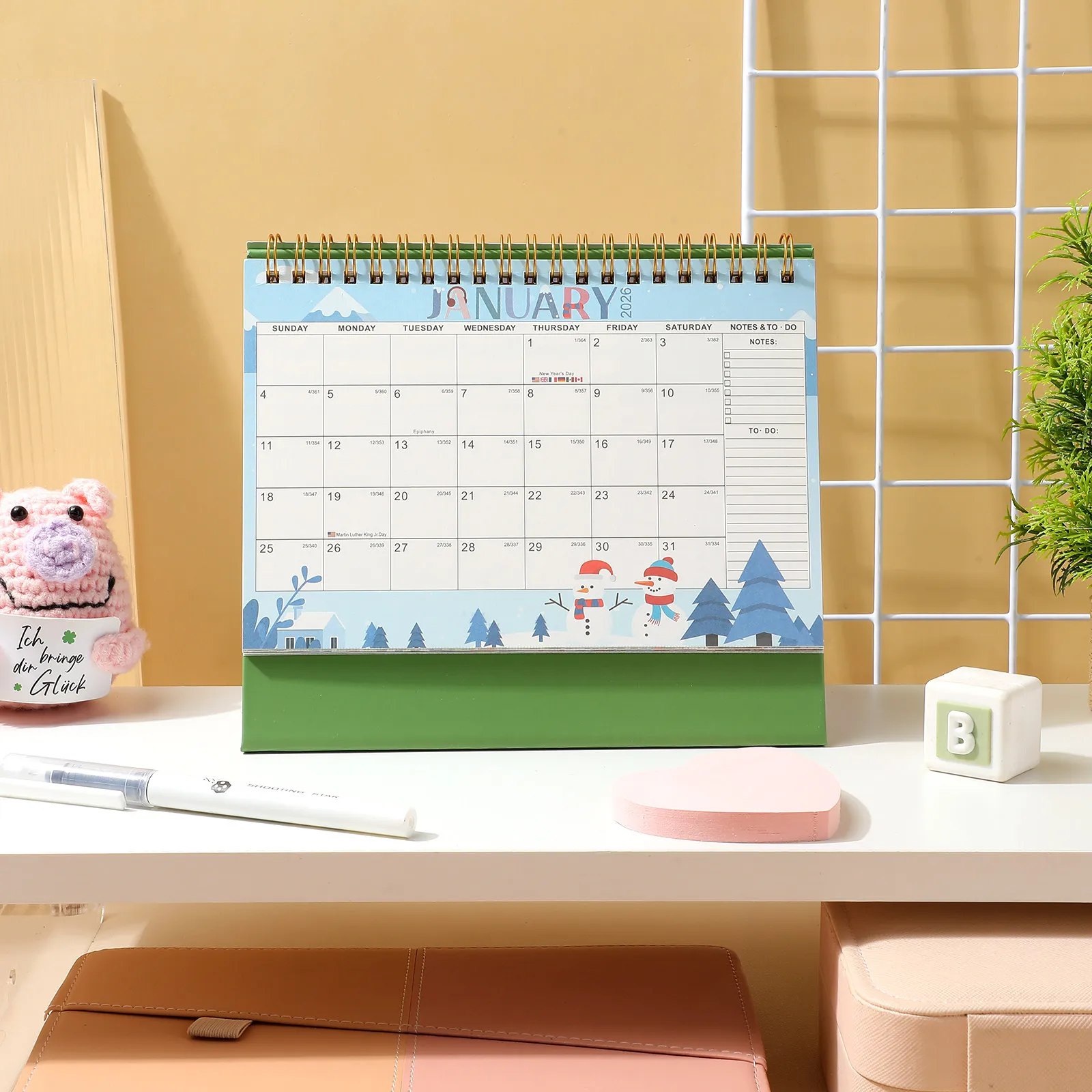 

2026 Mini Desktop Calendar Standing Flip Style Small Desk Calendar Minimalist Elegant Design Thick Paper Office Home Decor Daily