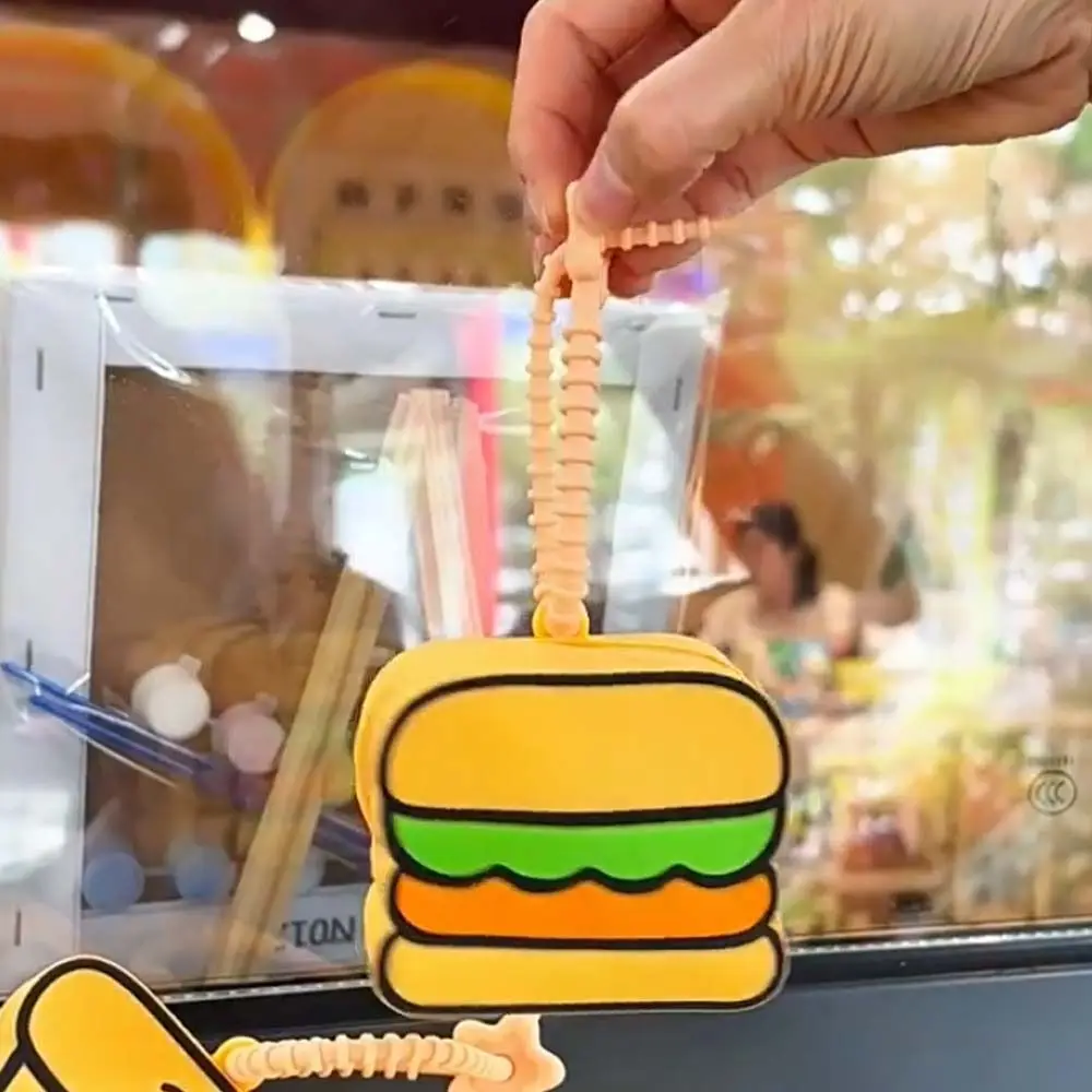 Portamonete portatile versatile per hamburger, impermeabile, per hot dog, cartone animato, portafoglio in silicone, ciondolo per pizza, portachiavi, borsa per auricolari, coppia