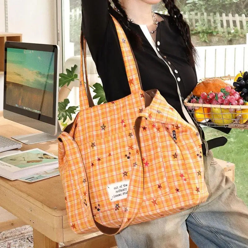 New Fashion Plaid Double-sided Tote Bag With Large Capacity Simple And Casual Versatile Single Shoulder Diagonal Cross Bag Trend