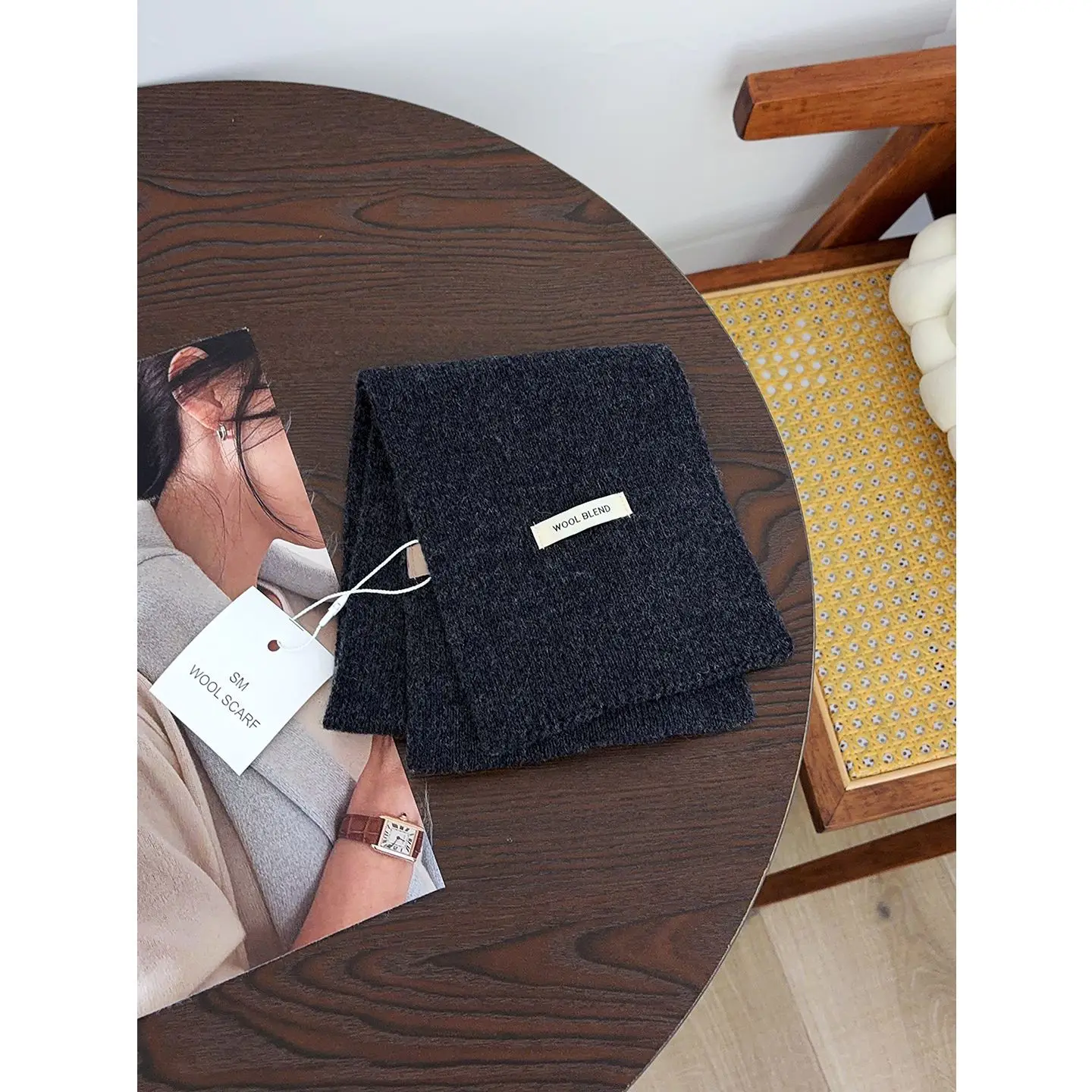 وشاح منسوج من مزيج الصوف لفصل الشتاء، وشاح ناعم ودافئ بلون سادة للجنسين - وشاح شتوي مريح للطقس البارد دافئ بلون سادة