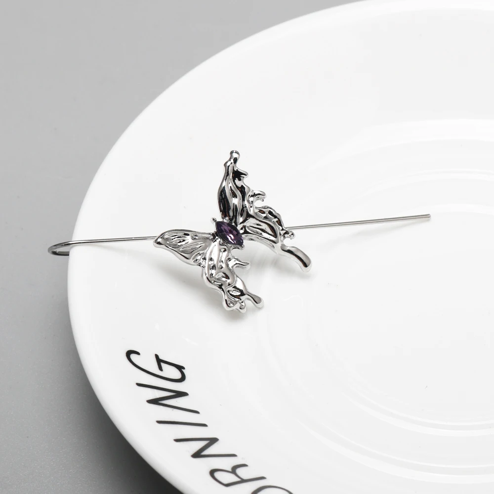 1PC Creative Liquid Butterfly Earrings Simple Design Rhinestone Inlaid Cool Punk Style Earring String Jewelry Gift For Friends