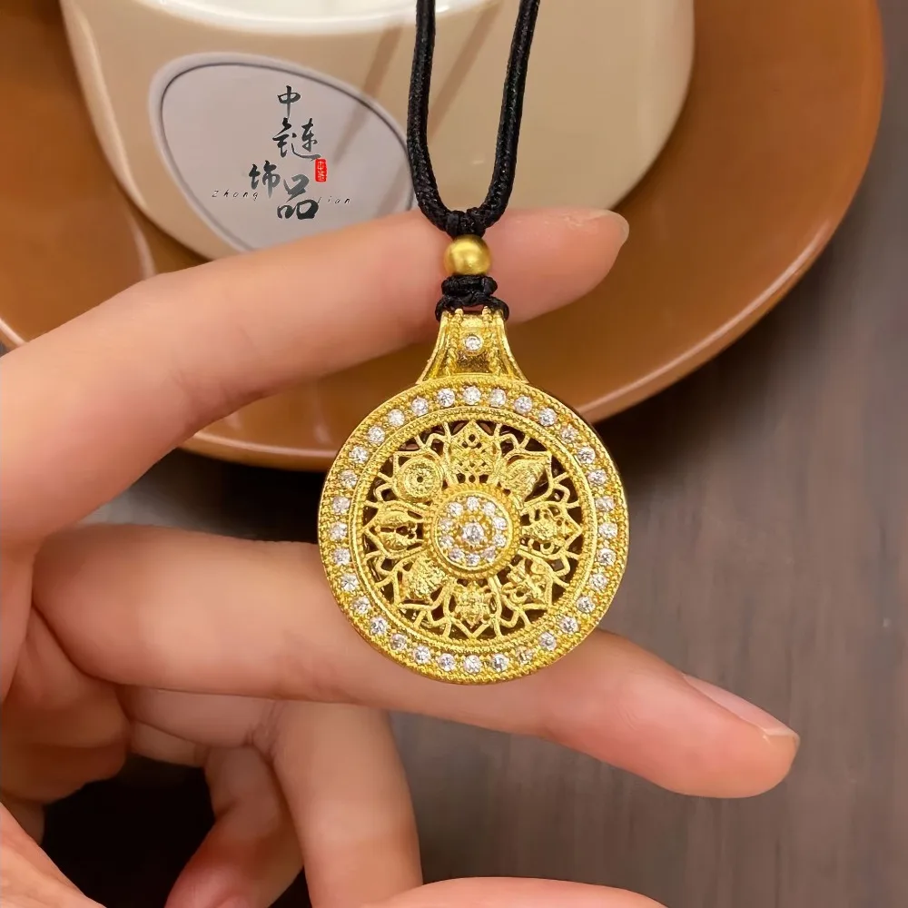 Diamond set eight treasure compass pendant ancient craft hollow eight treasure compass 9999gold