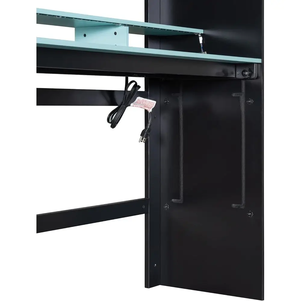 Large Wood Bunk Bed with Adjustable Desk, Wardrobe, Storage, RGB Light - Cloud Blue view 5