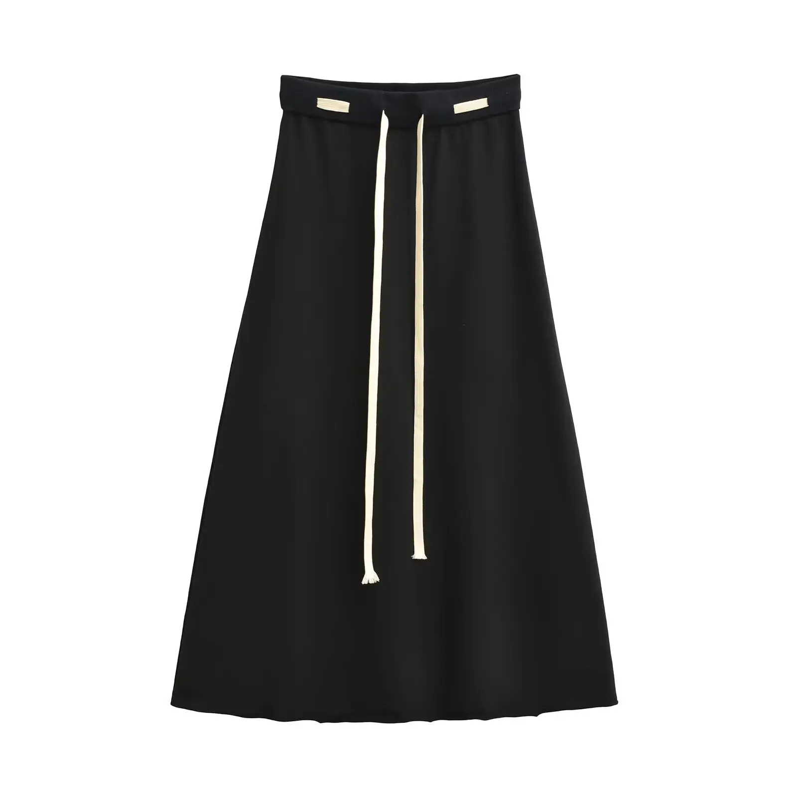 Loose Feel Color Blo Waist Rope Midi Skirt Women's Early Autumn Drape Universal High Waist Slimming A-Line Skirt