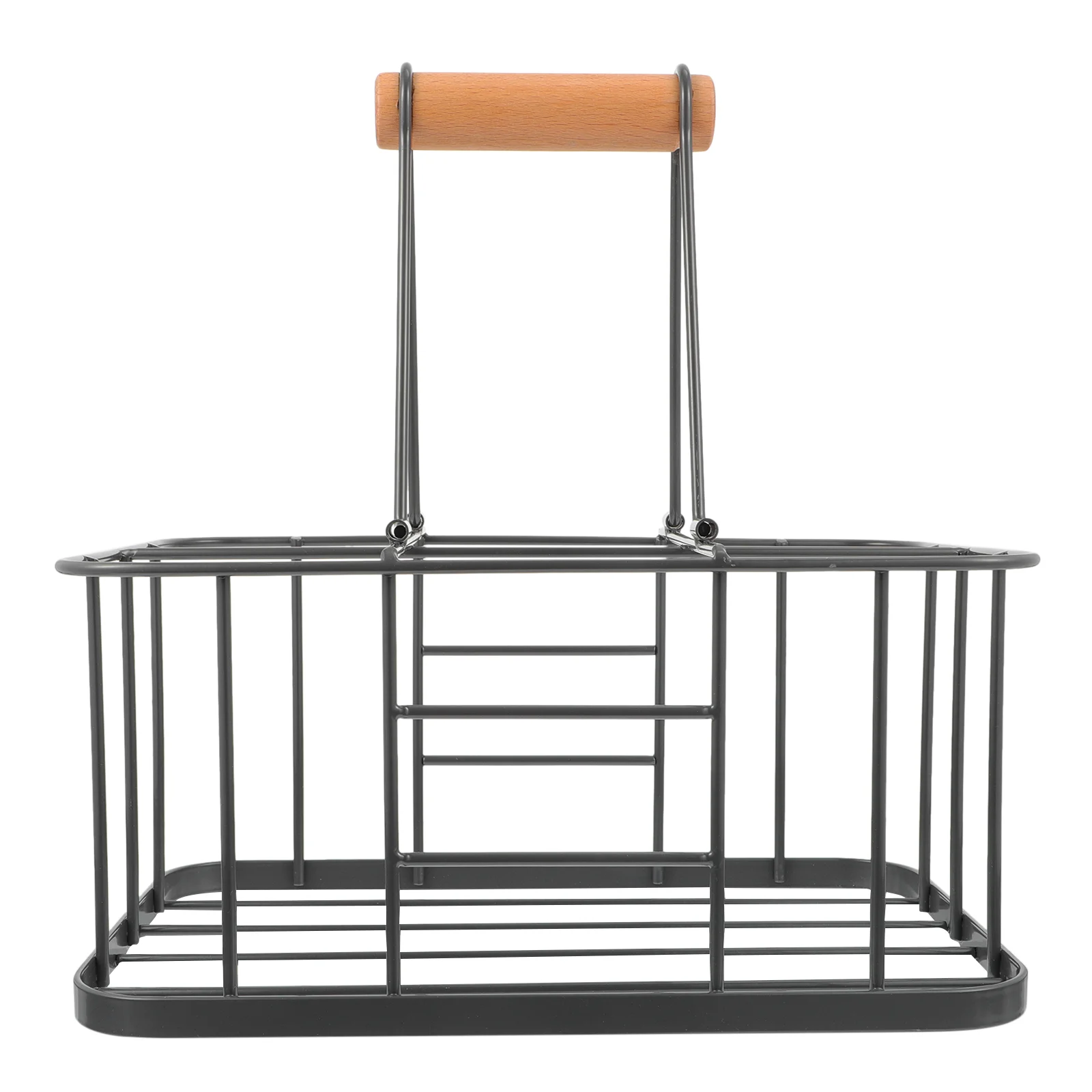 Iron Storage Basket with Wood Hand-held Holder for Drink Milk Shopping Basket Shelf Display Stand