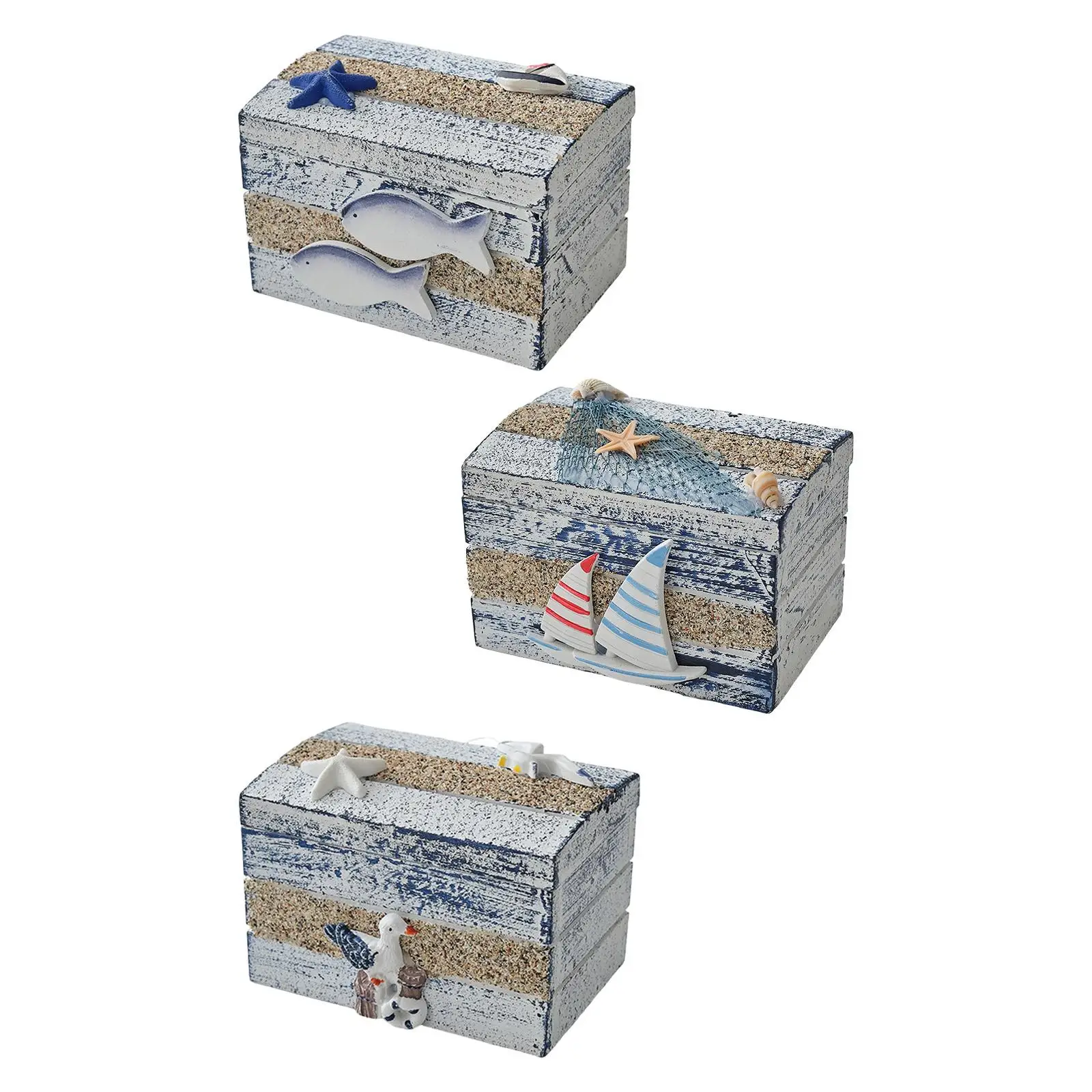 

Nautical Jewelry Organizer Decorative Wooden Box with Lid Rustic Keepsake Chest for Christmas and Wedding Cards