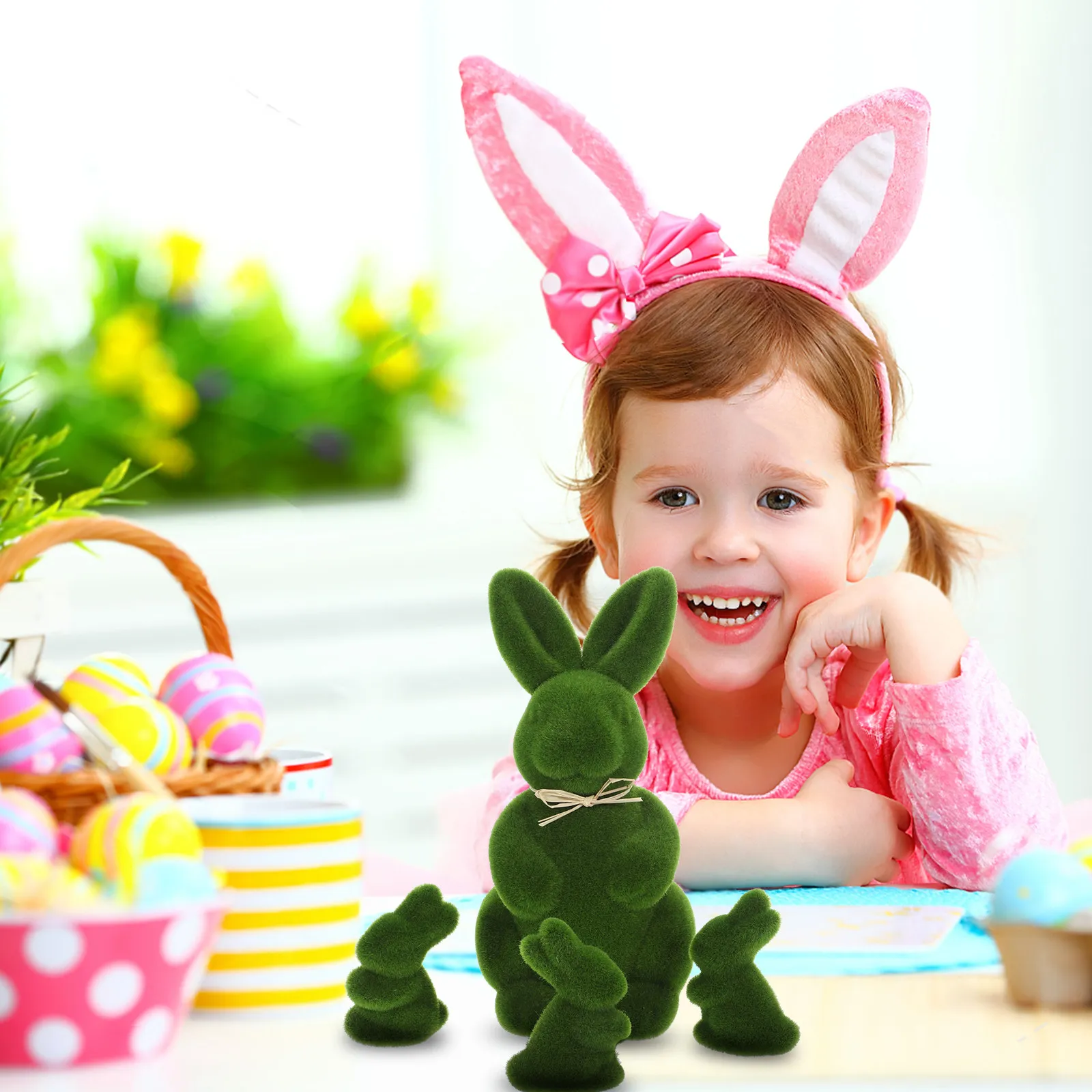 4Pcs Festive Easter Rabbit Ornament Chic Simulated Rabbit Craft for Home Office Dining Table Bookshelf Easter Party Decor