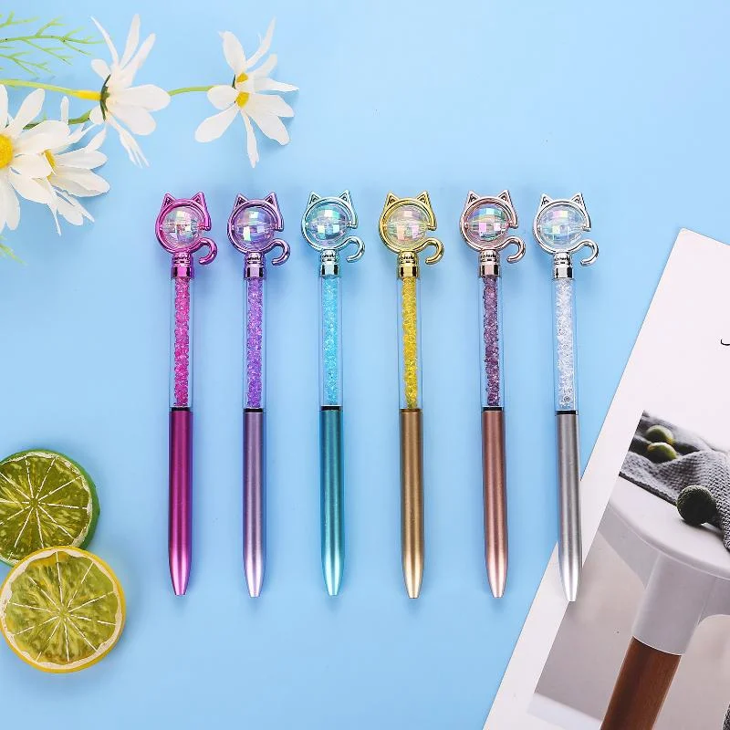 

2шт блестящие ручки с рисунком кота со стразами для школы или офиса, привлекательная идея подарка