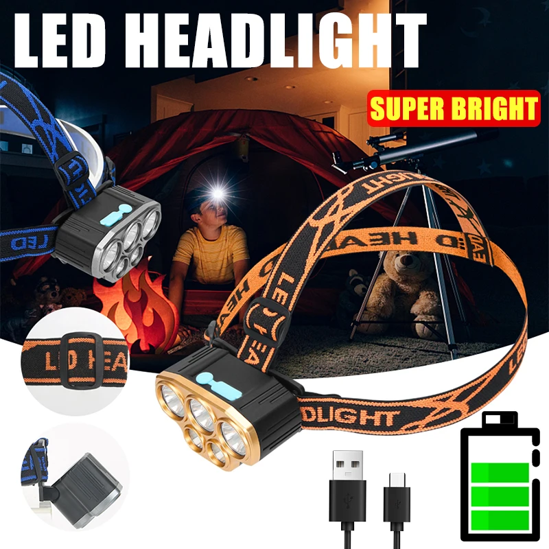 

Portable LED Headlights Mini Waterproof Headlights USB Charging Fishing Lights Super Bright Headlights 4 Modes Headlights