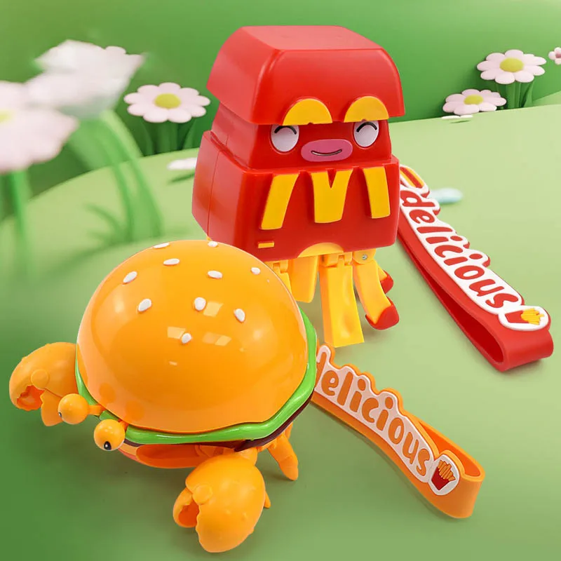 New Simulation Hamburger Fries Deformation Octopus Crab Toy Creative Funny With Keychain Pendant Novelty Children Puzzle Toys