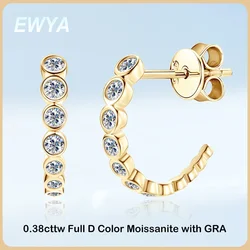 EWYA C Shape 0.38cttw Full Moissanite Stud Earrings for Women Ear Fine Jewelry S925 Silver Plated 18K All Diamond Bezel Earring