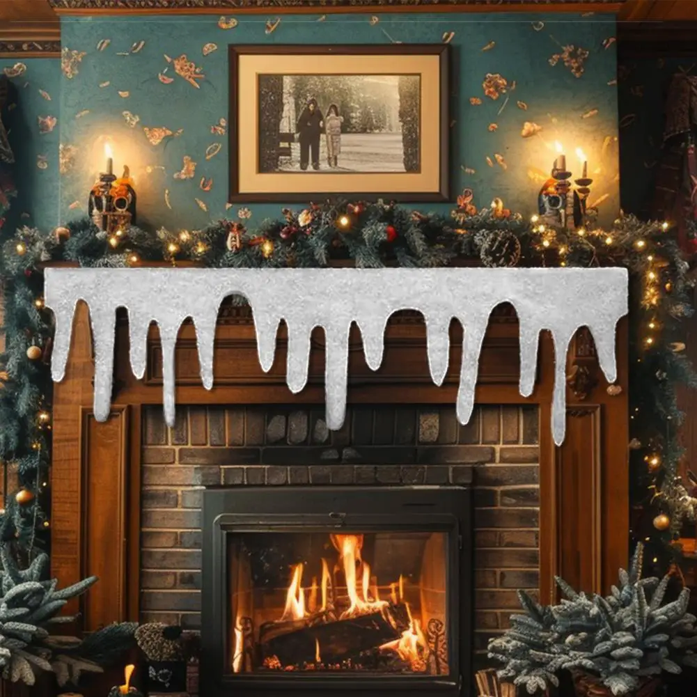 Christmas Fireplace Snow Blanket Xmas Icicle Snow Winter Village Fireplace Blanket Roll Fluffy Fake Snow Mantel Cover Home Decor
