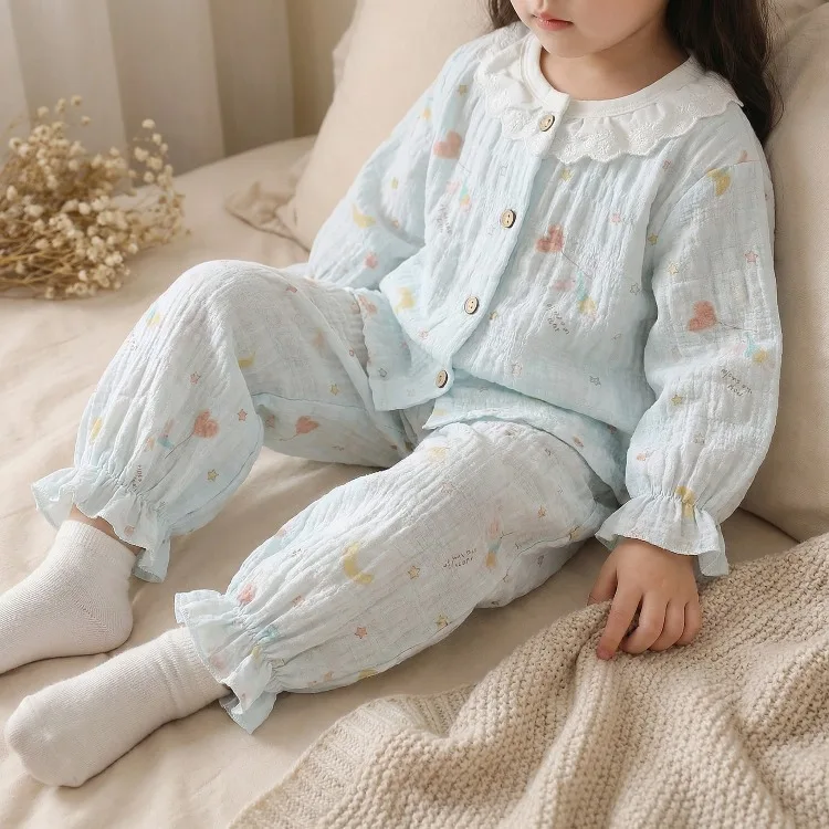 Sommer Frühling Herbst Mädchen Elegante Spitzen-Pyjama-Sets Kinder Atmungsaktive Bequeme Langarm-Hauskleidung Sets Kinder-Schlafanzüge – Detail 9