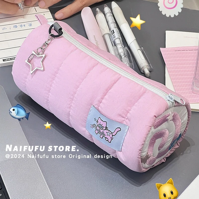 الوردي منشفة لفة مقلمة Kawaii لينة القلم حقيبة التخزين حقيبة مستحضرات التجميل الكرتون سعة كبيرة طالب القرطاسية اللوازم المدرسية