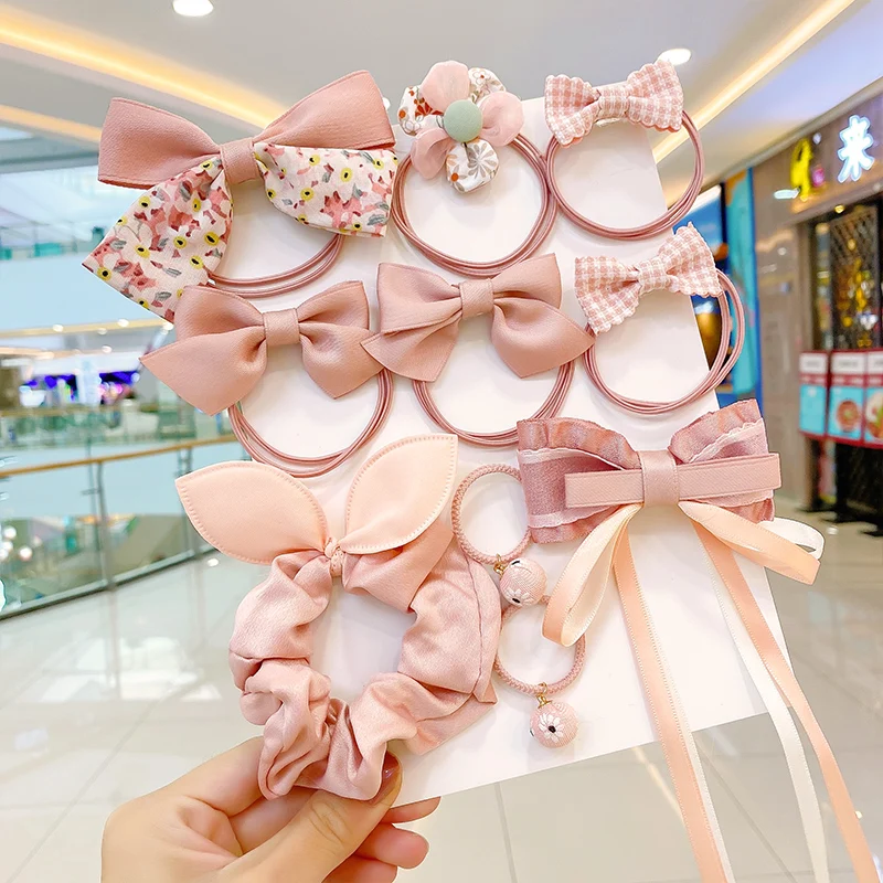 10 Pcs/Set Children Cute Colors Flower Bow Elastic Hair Bands Girls Lovely Sweet Scrunchies Rubber Bands Kids Hair Accessories