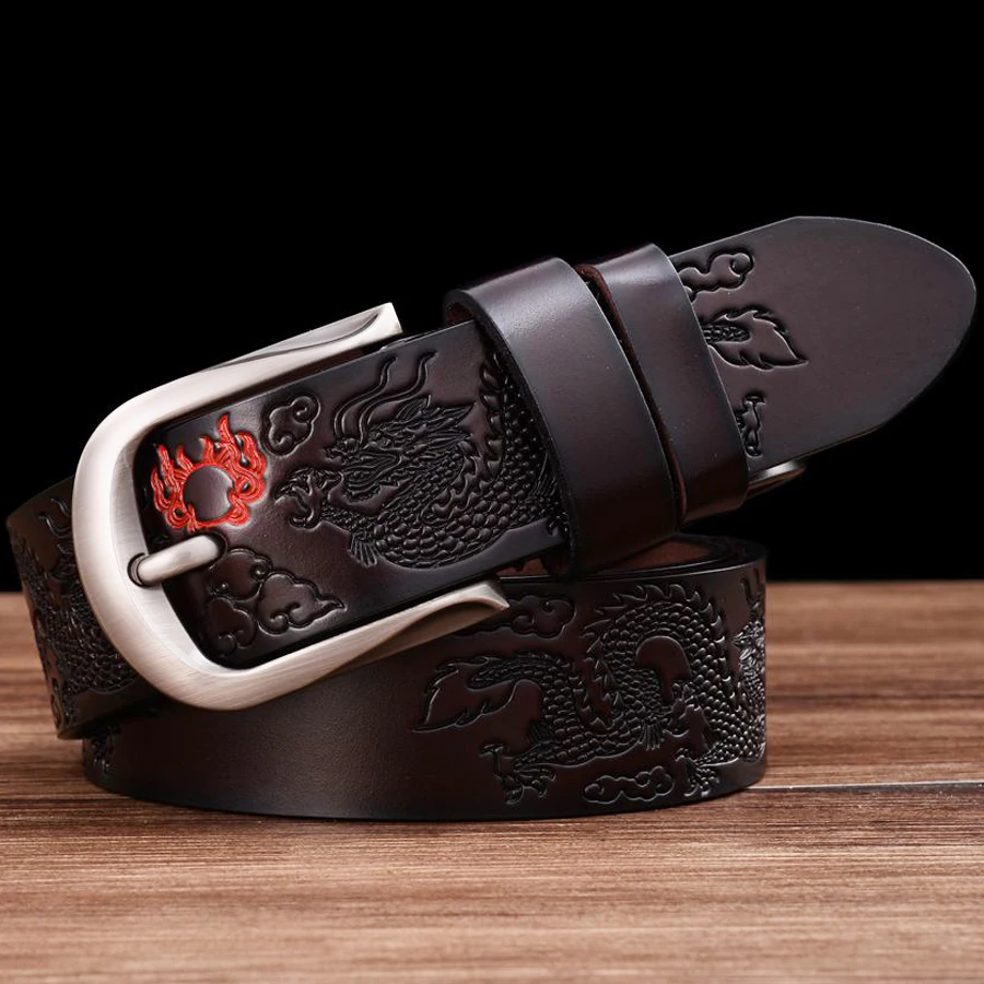Pin Buckle Belts for Men Fashion Male Genuine Leather Waistband Width:3.8cm Black\Coffee Length:110-130cm