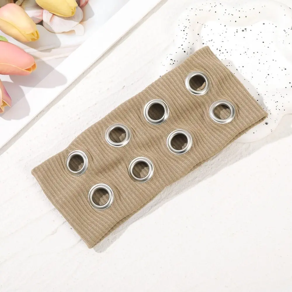 Металлические люверсы, повязка на голову в стиле рок, тканевая широкая эластичная повязка на голову в стиле панк, эластичная повязка на голову с полыми люверсами