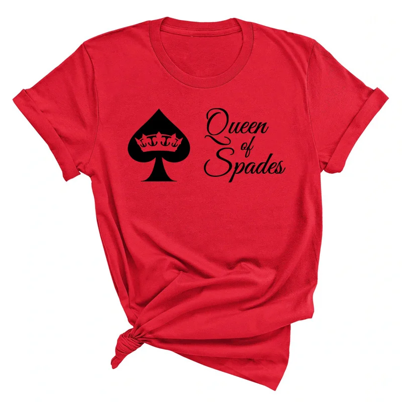 Queen of Spades Print T-Shirt New Girl\'s Tshirt Plus Size Summer Women Girl\'s Shirts Top Tee Oversized