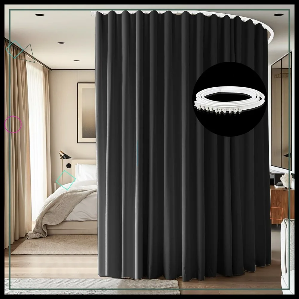 Extra Wide Blackout Room Divider Curtains with Ceiling Mounted Track Sets for Bedroom Privacy Partition