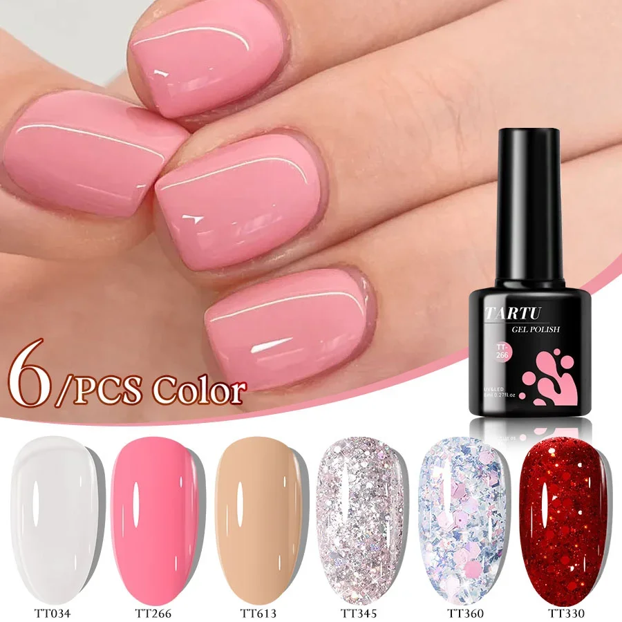 Set di gel per unghie Jelly Nude Pink da 6 pezzi, kit di smalti gel semipermanenti verde blu 6 colori, Soak Off per Uv/Led, nail art Top manicure