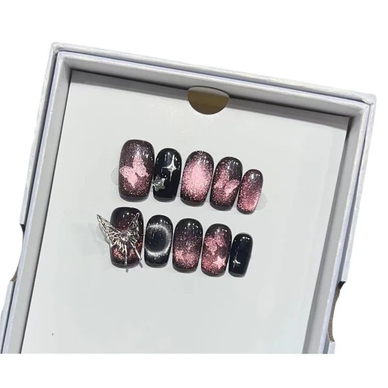 

Daily short wear armor handmade advanced sense starry sky cat eye metal big butterfly removable fake nail piece