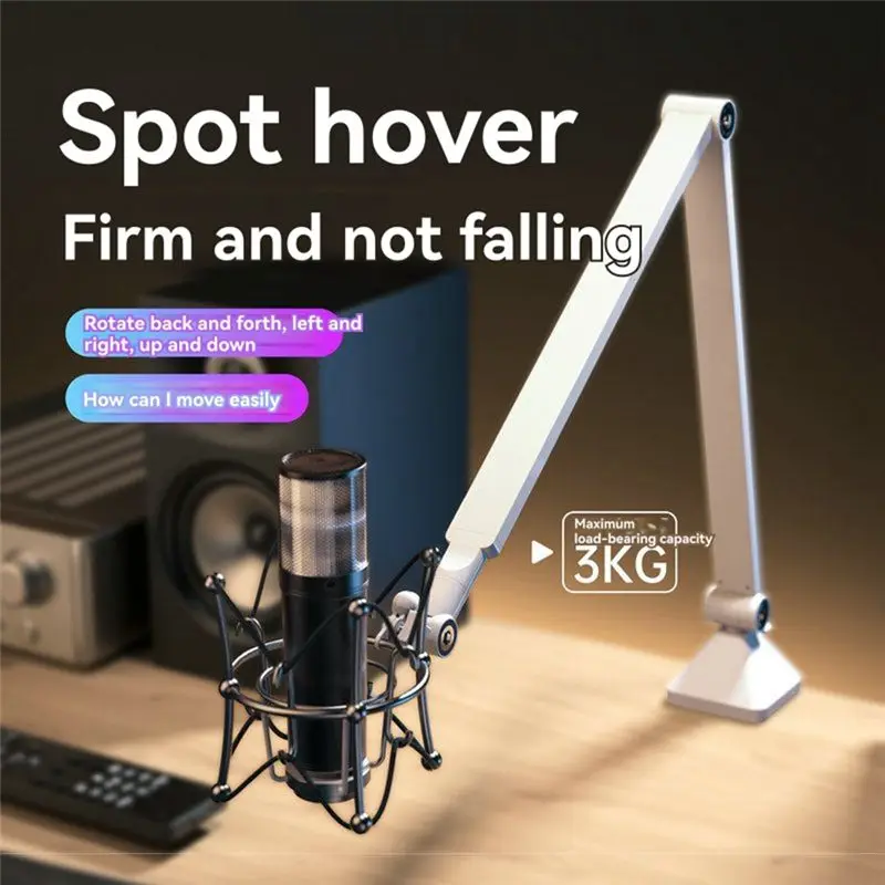 AAAEL-Foldable Mic Suspension 360° Rotatable Microphone Boom Microphone Bracket White