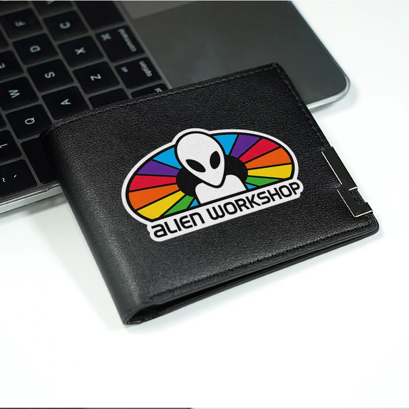 ALIEN WORKSHOP 로고 남성용 미니멀리스트 PU 지갑 슬림 데일리 사용 가볍고 내구성 있는 비즈니스 스타일 패션 액세서리