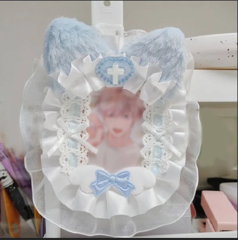 Sweet DIY Plush Photocard Holder with Ribbon Lace, Lolita Anime Style Idol Photo Display Protective Card Case Supplies