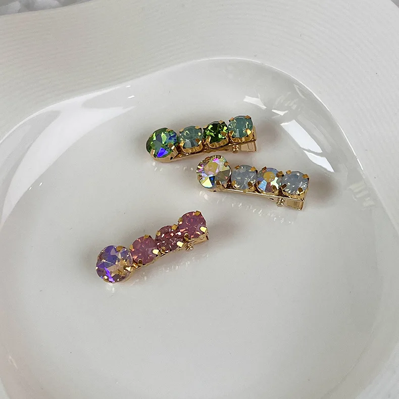 Hair Clip Cream Tone Rhinestone Crystal Premium Alloy Side Fringe Fastener for Teen Girls Summer Soft Breathable Chic
