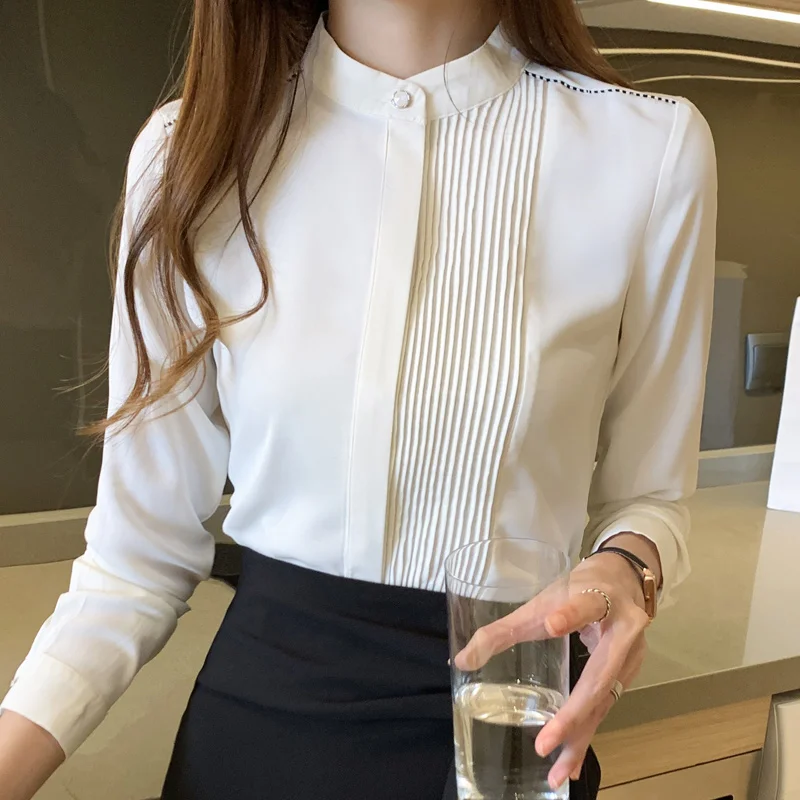 Long Sleeve Chiffon Blouse Shirt Tops Blouse Women Blusas Mujer De Moda 2024 Stand Collar Office Blouse Women Blouses Blusa E225