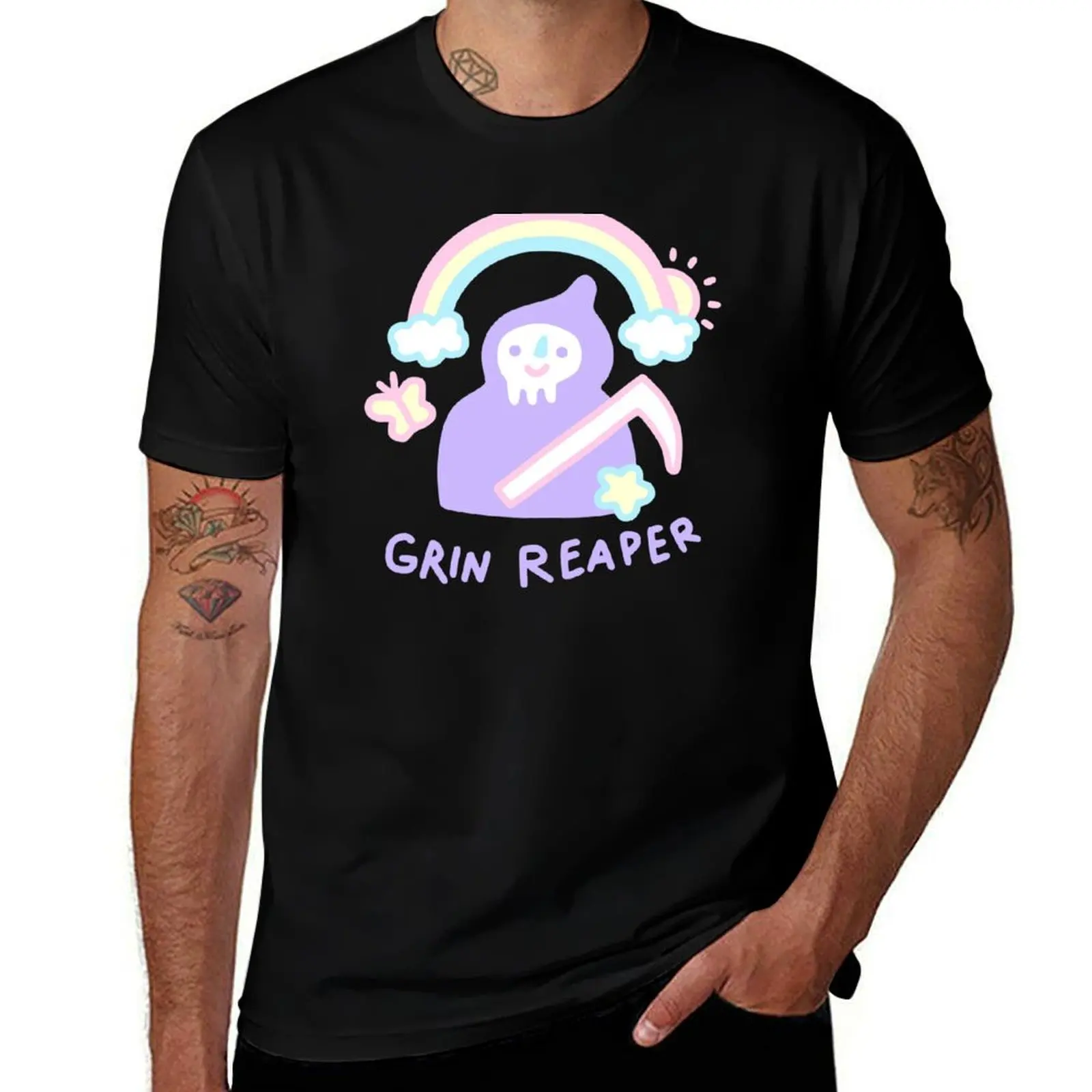 Grin Reaper T-Shirt Big and Tall Crew Neck Tee T-Shirt