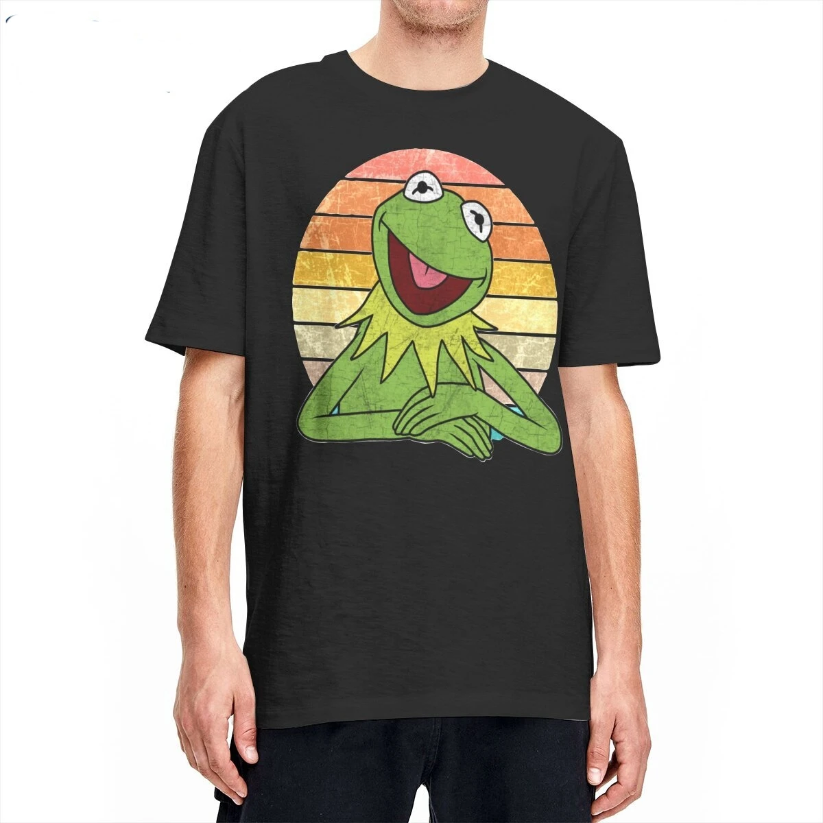 Kermit The Frog T-Shirt Men  Cartoon the Muppets Show Funny Cotton Tees Round Collar Short Sleeve T Shirts Gift Idea Tops