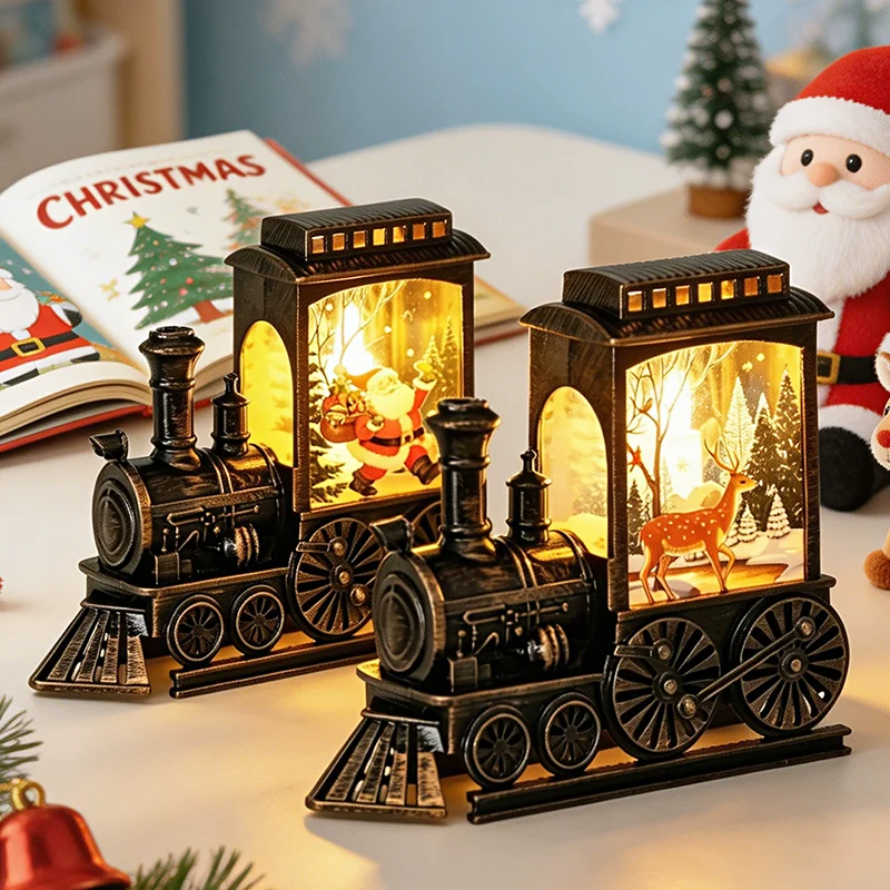 Christmas LED Night Lights Portable Vintage Train Santa Claus Night Lamp Outdoor Indoor Decoration Lanterns Party Festive Gift