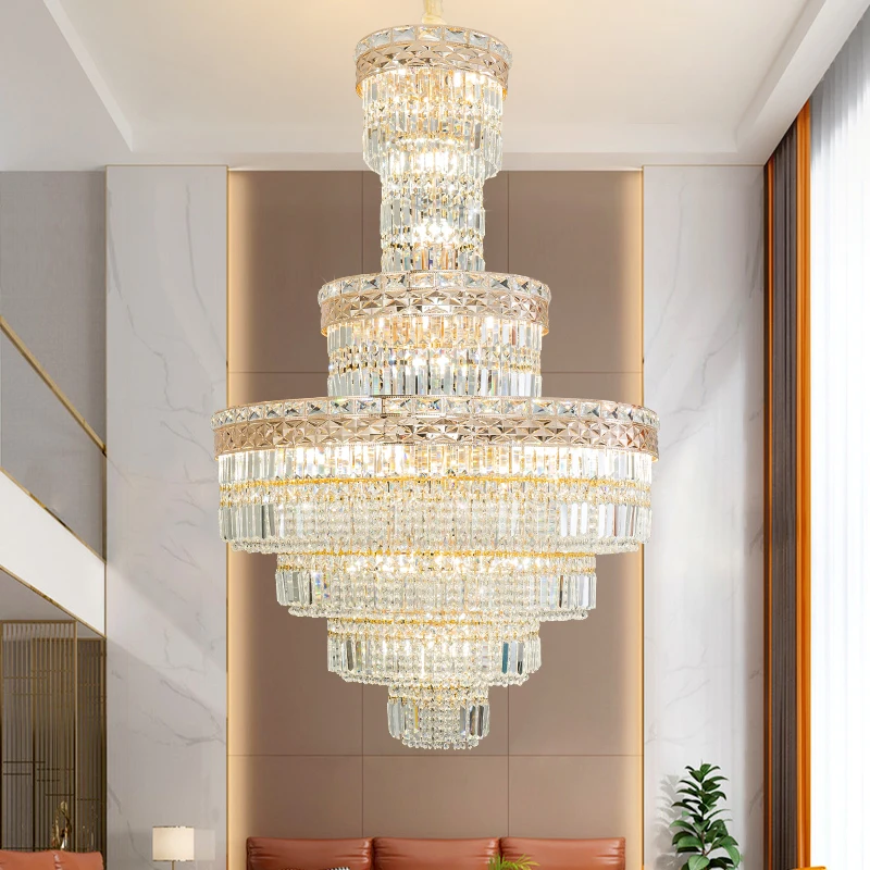 

French Villa Chandelier Living Room Lamp Duplex Floor Air Jump Floor Middle Floor Simple Light Luxury New Crystal Pandant lamps