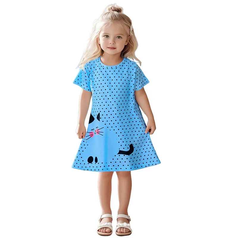 Jumping Meters 2-7T Polyester Summer Princess Baby Girls Dresses Animals Print Dots Party Birthday Kids Short Sleeve Frocks