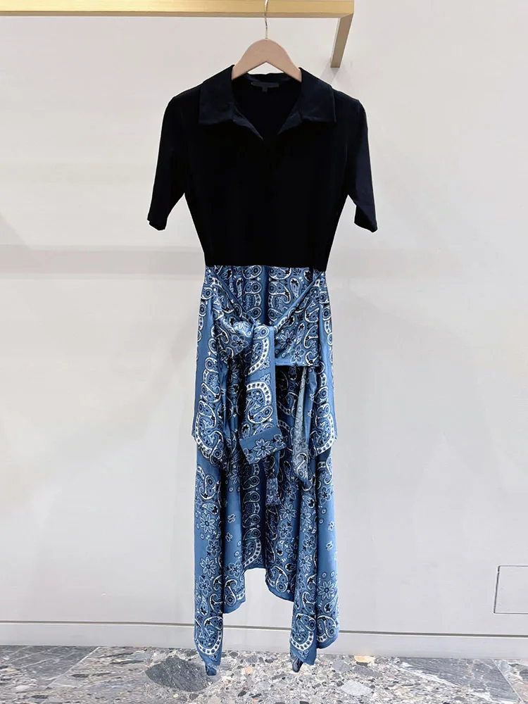 فستان نسائي راقي من M Home Nan You لربيع 2025 بأسلوب هيبورن مطبوع مع حزام على الخصر من الصوف المحبوك بسيط وعملي بخصر مرتفع من...